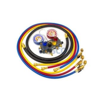 Analoge 4-weg manometer set met 4 slangen 150cm in koffer