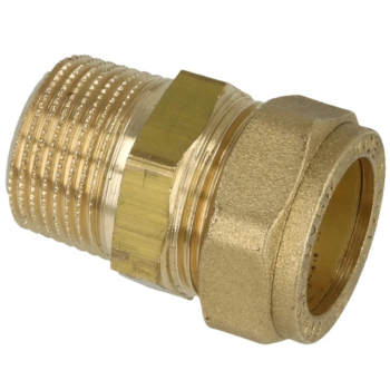 Messing knelkoppeling met uitwendig schroefdraad conisch Ø 22 mm x 1" Bu