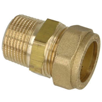 Messing knelkoppeling met uitwendig schroefdraad conisch Ø 28 mm x 1" Bu