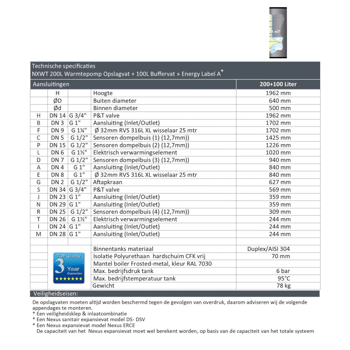 RVS combi boiler - 200L + 100L buffer - 1 XL 32mm warmtewisselaar - A+ - Afbeelding 6