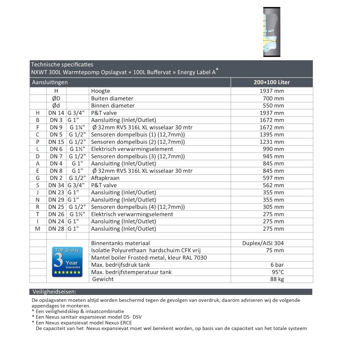 RVS combi boiler - 300L + 100L buffer - 1 XL 32mm warmtewisselaar - A+ - Afbeelding 6