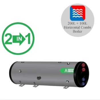 RVS combi boiler horizontaal - 200L +100L buffer - 1 XL 28mm warmtewisselaar