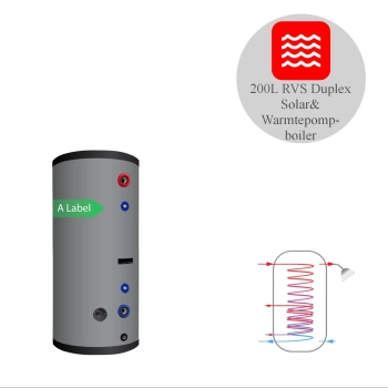 RVS boiler - 200L - 2 XL (22mm en 28mm) warmtewisselaars