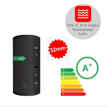 RVS Black 2.0 series A+ boiler - 1 XL 32mm warmtewisselaar - 200L