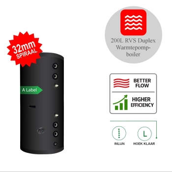 RVS Black Inline boiler - 1 XL 32mm warmtewisselaar - 200L