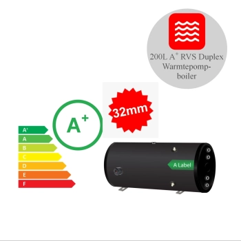 RVS Black 2.0 A+ boiler - 1 XL 32mm warmtewisselaar - horizontaal - 200L