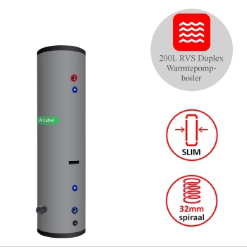 Slanke RVS boiler - 200L - 1XL 32mm warmtewisselaar