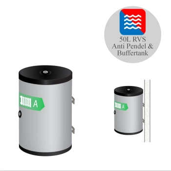 RVS buffervat - 3 aansluitingen - vloer/wand model - 50L