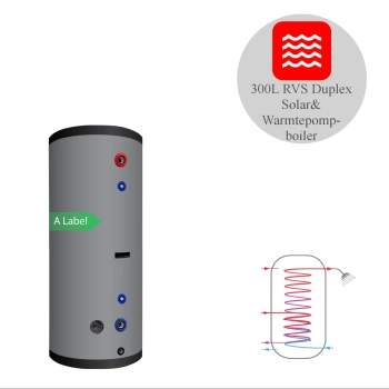 RVS boiler - 300L - 2 XL (22mm en 28mm) warmtewisselaars