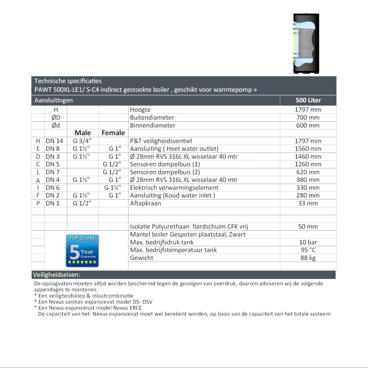 RVS boiler 500XL-LE1/ S-C4 Black - 500L - Afbeelding 5