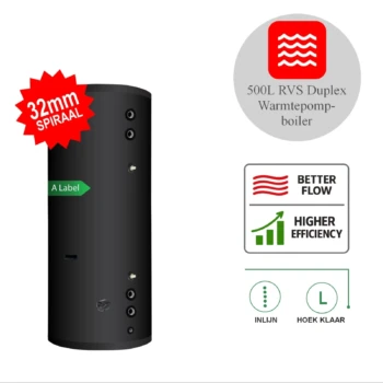 RVS Black Inline boiler - 1 XL 32mm warmtewisselaar - 500L