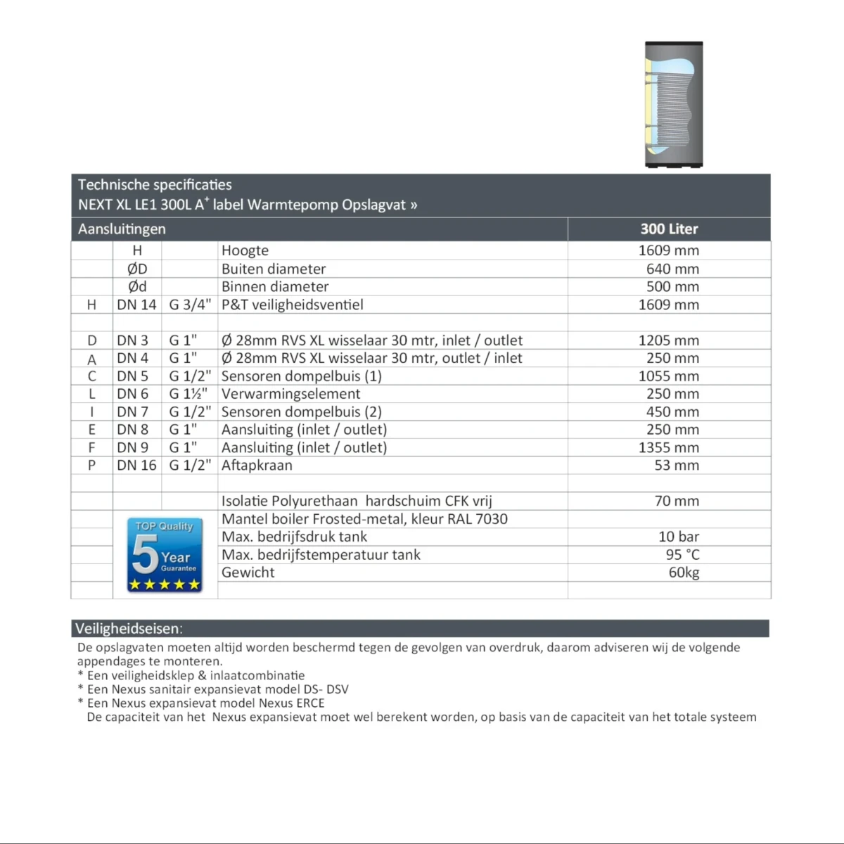 RVS boiler - 300L - 1 XL 28mm warmtewisselaar - A+ - Afbeelding 6