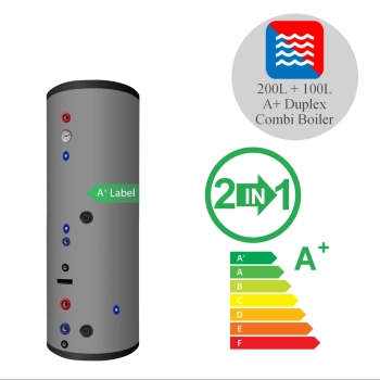 RVS combi boiler - 200L + 100L buffer - 1 XL 32mm warmtewisselaar - A+
