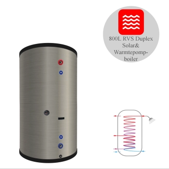RVS boiler horizontaal - 800L - 2 XL 28mm warmtewisselaars