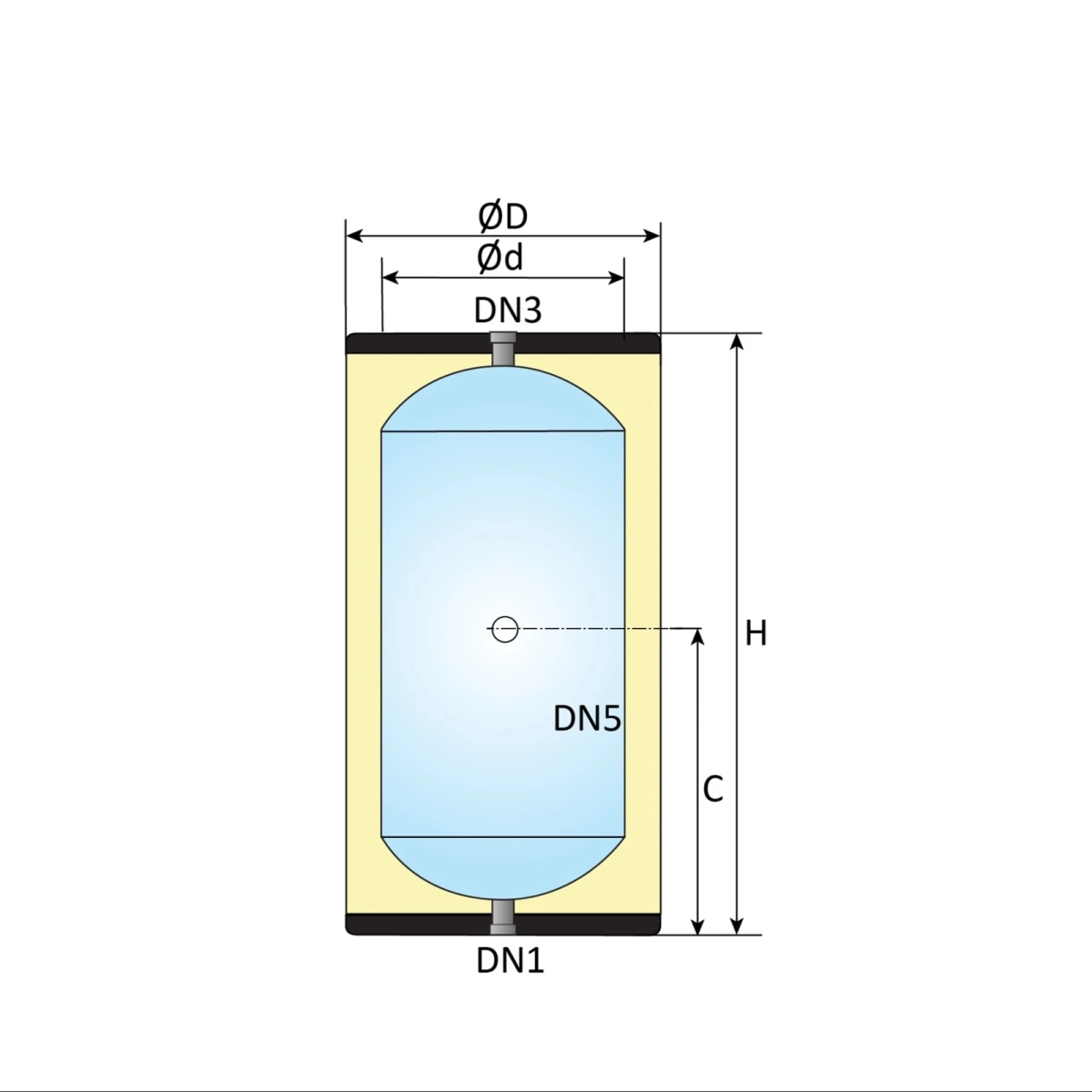 RVS buffervat - 3 aansluitingen - vloer/wand model - 80L - Afbeelding 6