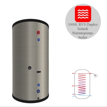 RVS boiler - 1000L - 2 XL 28mm warmtewisselaars
