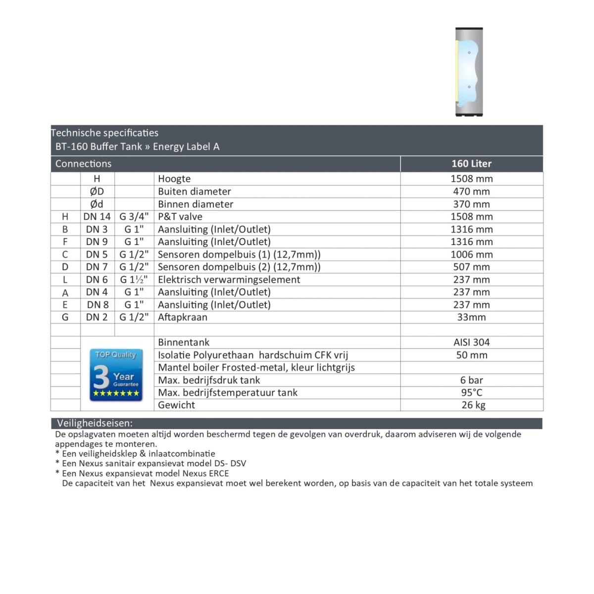 RVS buffervat BT-160 - 160L - Afbeelding 7