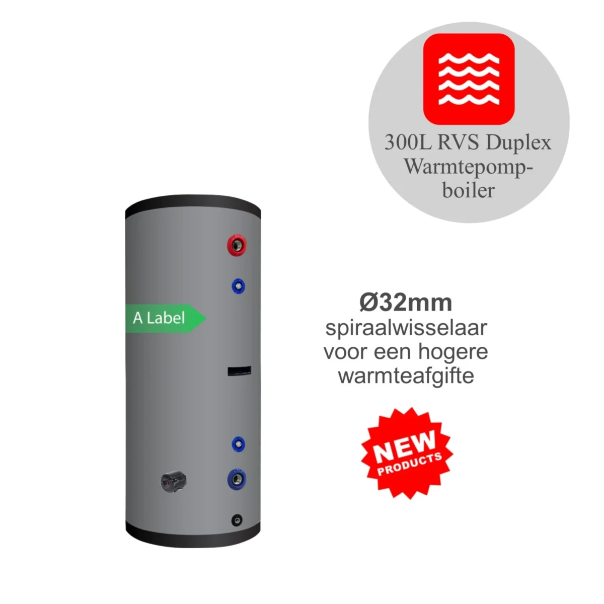 RVS boiler - 300L - 1 XL 32mm warmtewisselaar