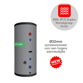 RVS boiler - 400L - 1 XL 32mm warmtewisselaar