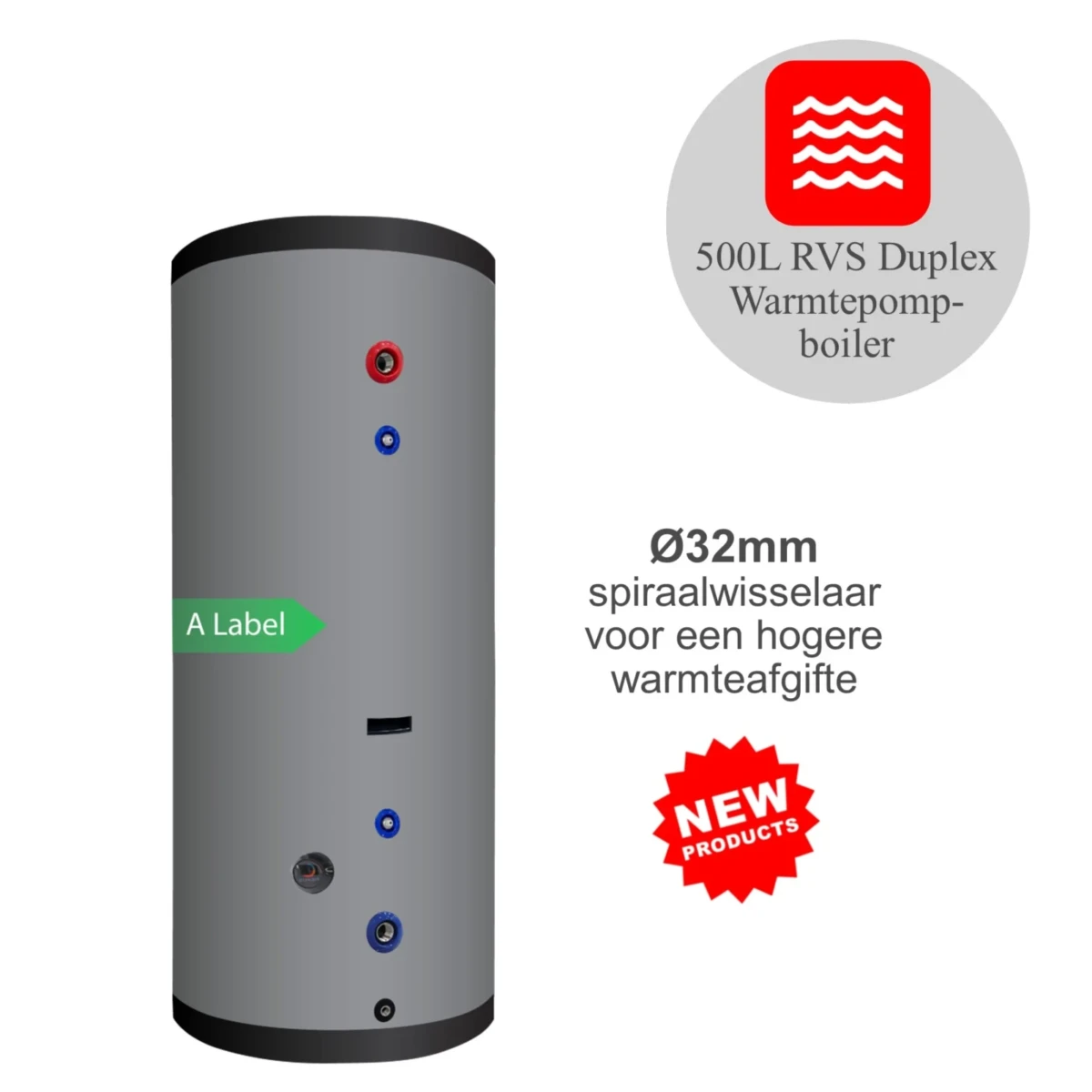 RVS boiler - 500L - 1 XL 32mm warmtewisselaar