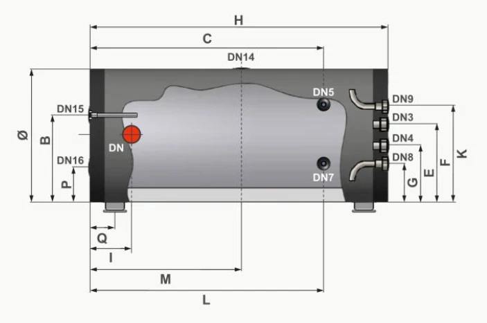 RVS Anti Pendel Buffertank BT-500H - 500L horizontaal - Afbeelding 2
